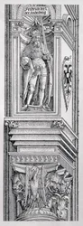 Der Triumphbogen von Kaiser Maximilian I. von Deutschland (1459-1519): Detail des Dekorationsschemas für den zentralen Abschnitt, der eine Statue von Friedrich III. von Deutschland (1415-93), dem Vater von Kaiser Maximilian, zeigt